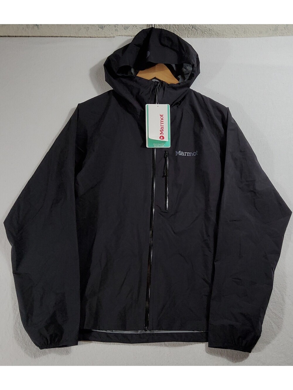 Marmot Superalloy Bio Rain Jacket Women's Sz S Black NWT Zip Up Hooded Packable